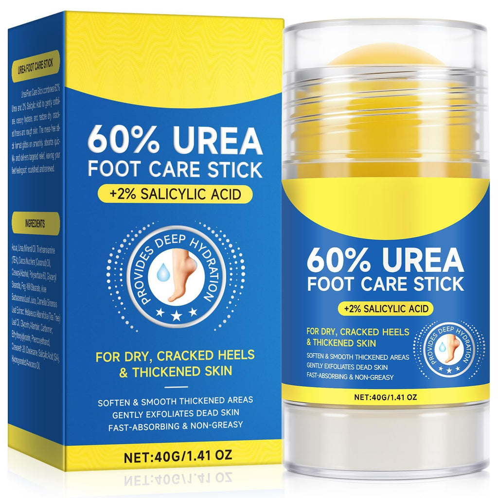 60% Urea Cream Stick plus 2% Salicylic Acid, Maximum Strength Urea Foot Cream Callus Remover for Dry Cracked Heels, Hands, Knees,Exfoliating Moisturizer, Dead Skin Remover Foot Balm 1.4oz (1pcs)