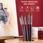 Golden Maple Professional Watercolor Brushes Set - 6PC Natural Hair Horsehair Round Point Artist Paint Brushes for Adults Watercolor Acrylic Ink Gouache Painting Supplies