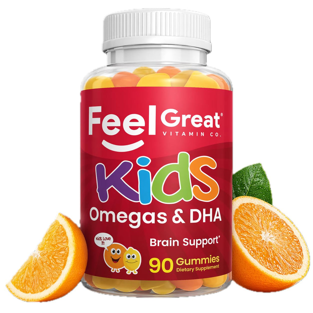 Feel Great Kids Omega 3 DHA Gummies, Plant-Based, No Fishy Taste, 60ct | Plant-Based DHA from Algae, Omega 3-6-9, Brain & Vision Support, Vegetarian, No Fishy Aftertaste