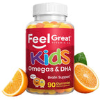 Feel Great Kids Omega 3 DHA Gummies, Plant-Based, No Fishy Taste, 60ct | Plant-Based DHA from Algae, Omega 3-6-9, Brain & Vision Support, Vegetarian, No Fishy Aftertaste
