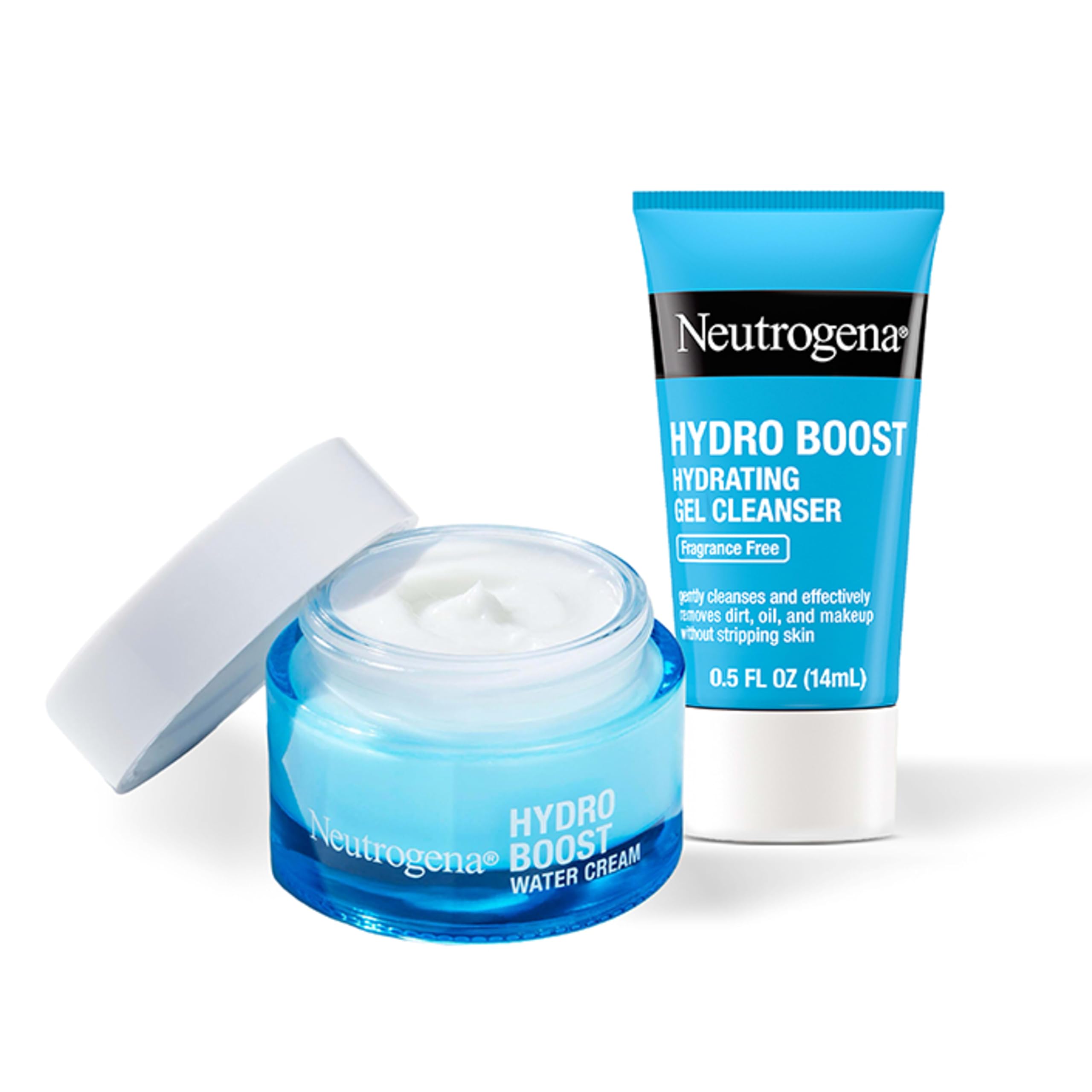 Neutrogena Hydro Boost Water Cream, 1.7 fl. oz + Gel Cleanser, 0.5 fl. oz | Alcohol- and Fragrance-Free, Suitable for Sensitive Skin, With Hyaluronic Acid, For a Daily Hydration Routine