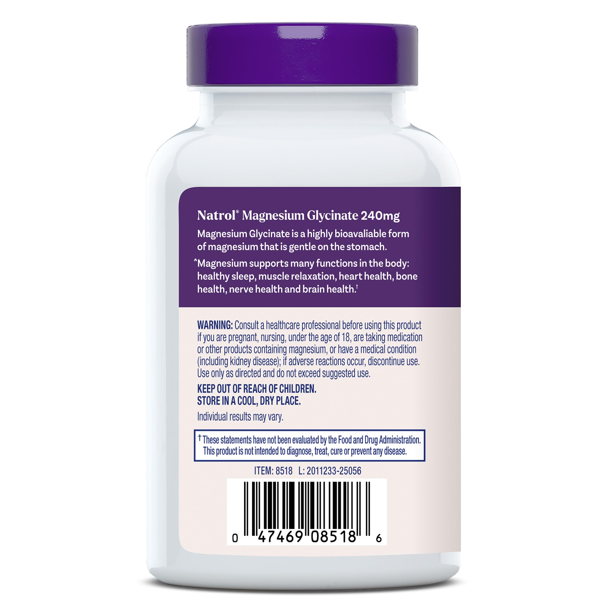 Natrol High Absorption Magnesium Glycinate 240 mg, 120 Capsules | Supports Healthy Sleep & Body, Gentle on Stomach, Supports Muscle Relaxation, Heart, Bone, Nerve & Brain Health