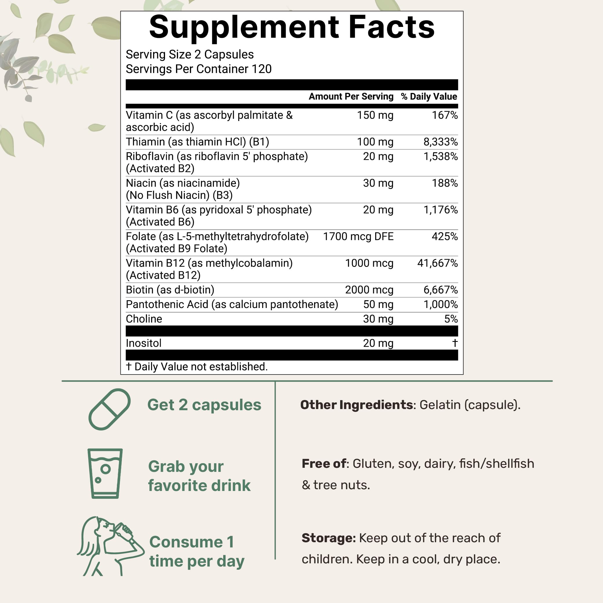 Micro Ingredients Pure Methylated B Complex Vitamins, 240 Capsules | 11-in-1 with Methylfolate, Methylcobalamin B12 & P5P + Fat-Soluble Vitamin C, Choline & Inositol. Filler Free, Non-GMO.