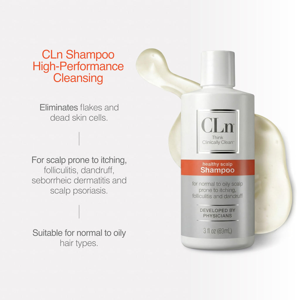 CLn Shampoo with Salicylic Acid – 3 fl oz, Clarifying Anti Dandruff Shampoo for Oily Hair, Itchy or Flaky Scalp Prone to Dandruff, Folliculitis & Seborrheic Dermatitis, Hypoallergenic Formula