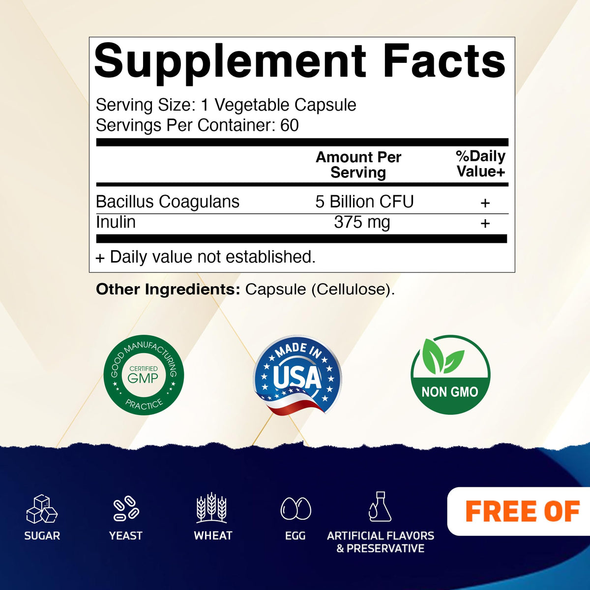 Vitamatic Bacillus Coagulans Shelf Stable Probiotic Supplement - Promote GI Digestive Health - 60 Vegetable Capsules - Survives Stomach Acids