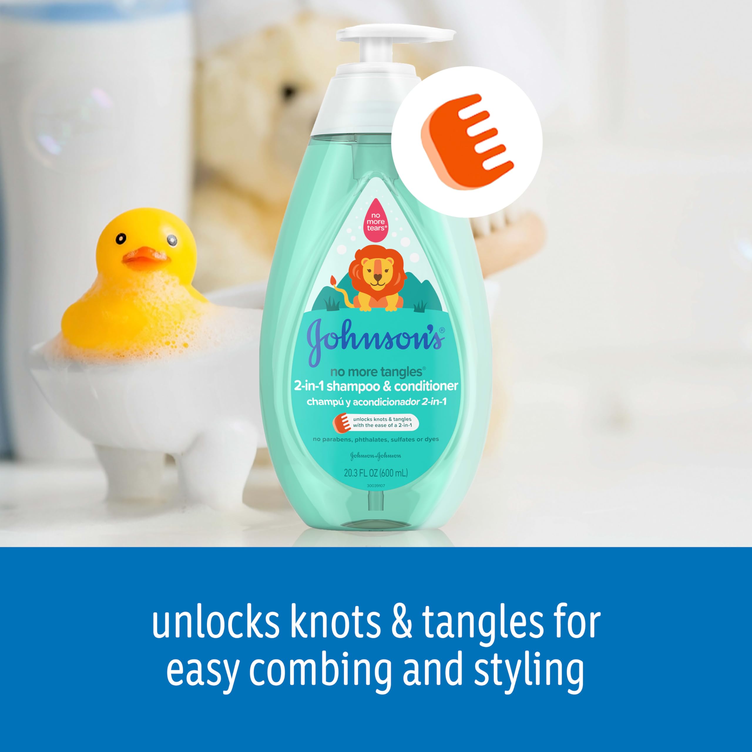 Johnson's Kids No More Tangles 2-in-1 Detangling Shampoo & Conditioner for Kids & Toddlers, Gentle & No More Tears, Hypoallergenic & Free of Parabens, Sulfates & Dyes 20.3 fl. oz