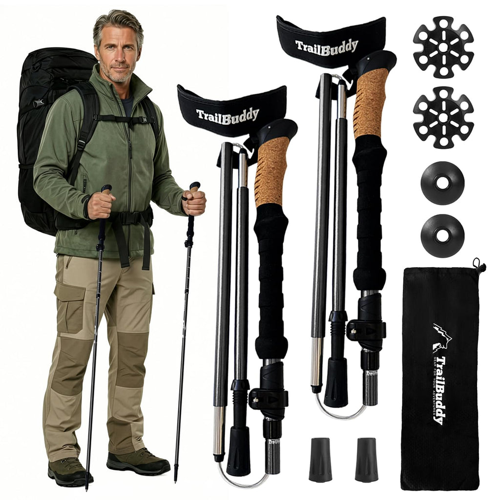 Buy now TrailBuddy Trekking Poles â€“ Lightweight 7075 Aluminum Hiking Poles for Women, Men & Seniors â€“ Collapsible or Foldable Walking Sticks for Travel, Trails & Balance at indiglob india
