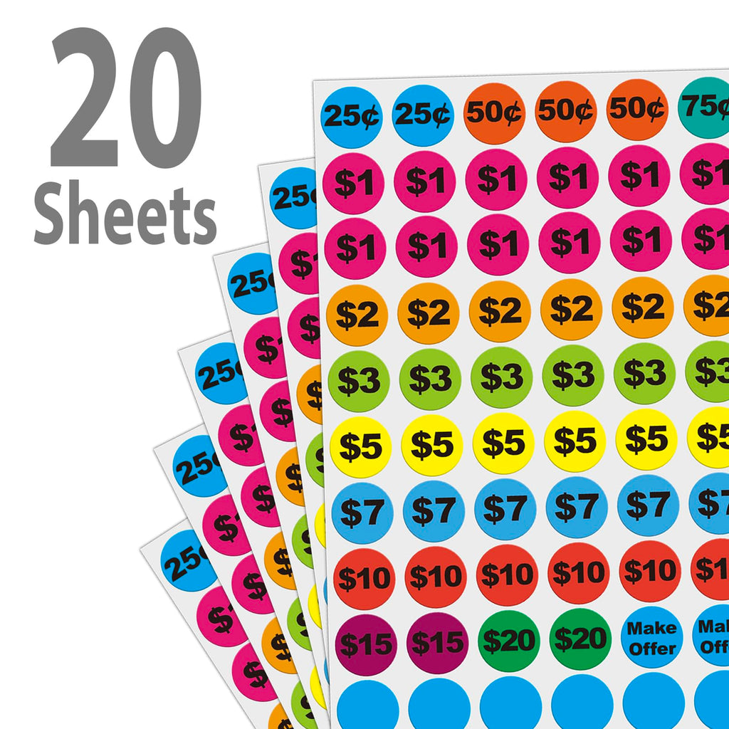 Removable Garage Sale Stickers, Yard Sale Price Stickers, 3/4" Price Labels