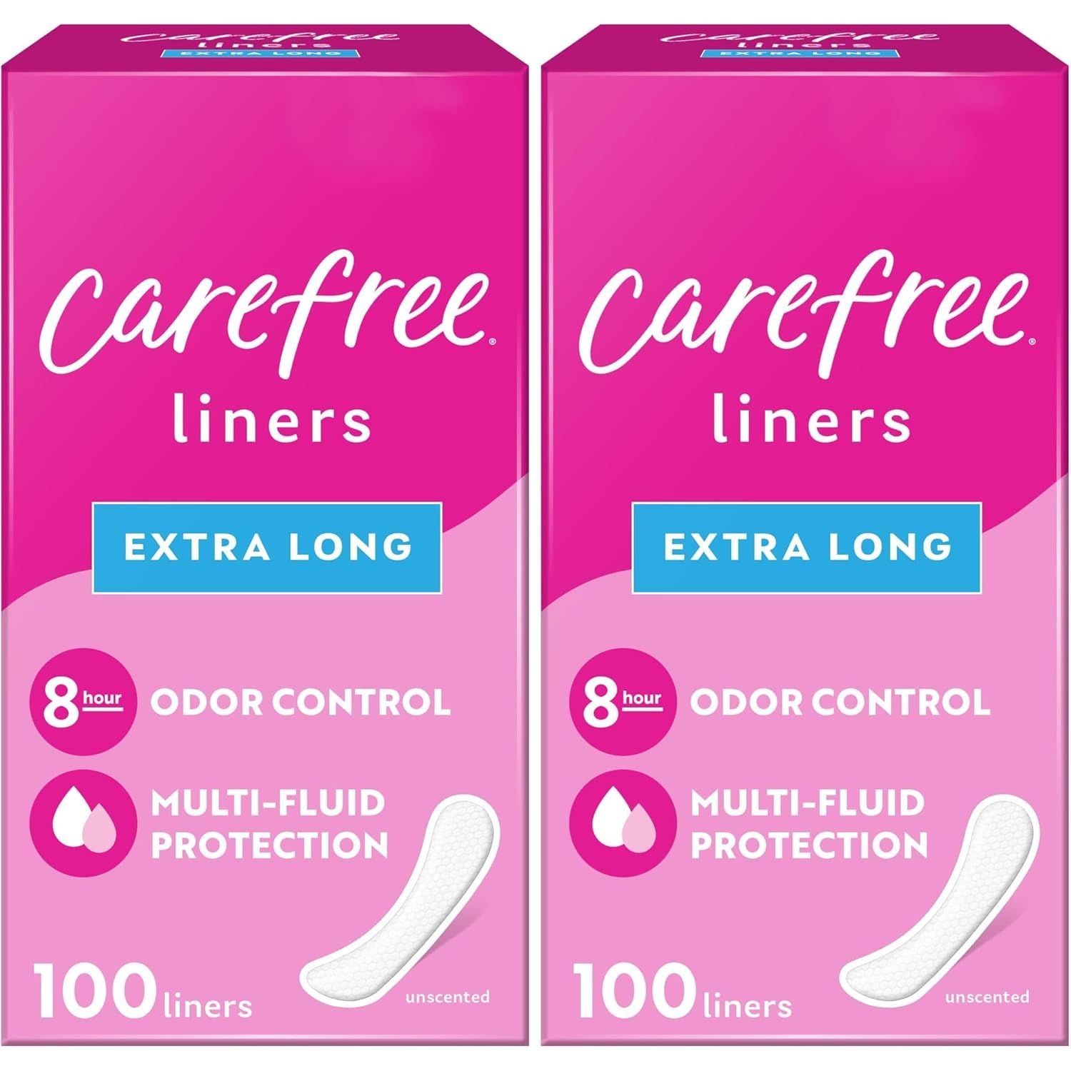 Buy now Carefree Panty Liners for Women, Extra Long, Unwrapped, Unscented, 100ct | Pantiliners, Carefree, Daily for Women, Light Periods and Leaks, 8-Hour Odor Control|100ct (Packaging May Vary) 100 Count (Pack of 2) Liners at indiglob india