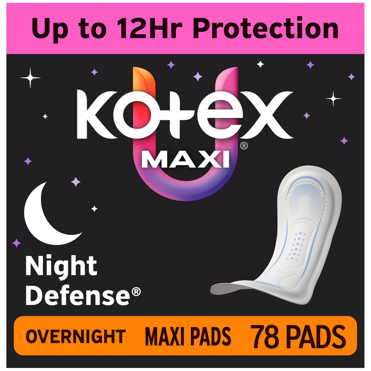Kotex Overnight Maxi Pads, 78 Count, 2 Packs of 39