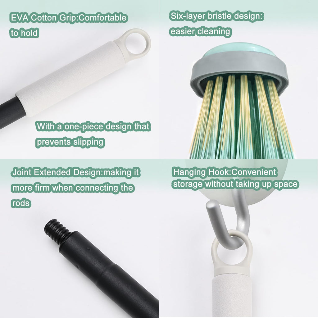 Indoor Broom Soft Bristle Brooms - Brooms for Sweeping Indoor Pet Hair, House Broom for Cleaning Hardwood, Tile, and Decking Surfaces Across.（Green）