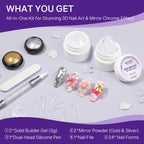 MIZHSE 3D Sculpting Gel Kit includes builder gels, mirror powder, nail forms, and tools for creative nail art.