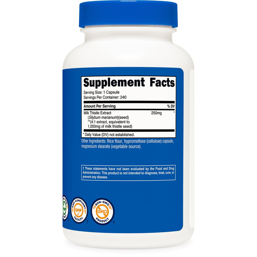 Nutricost Milk Thistle Extract 240 Capsules, 240 Servings, Gluten Free | Vegan, GMO-Free