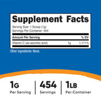 Nutricost Pure Ascorbic Acid Powder (1LB) Unflavored, Vitamin C Powder | 1g Per Serving, 454 Servings