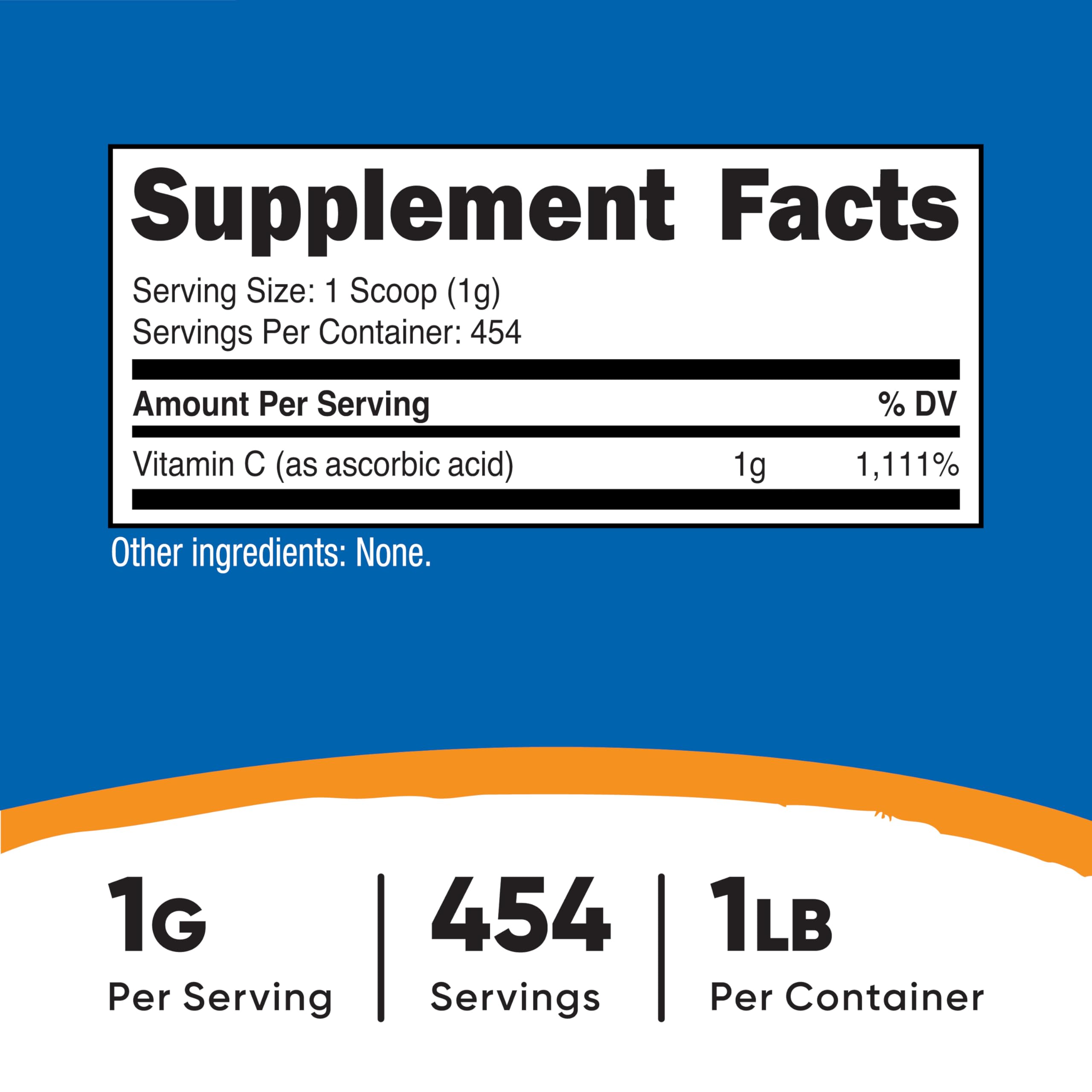 Nutricost Pure Ascorbic Acid Powder (1LB) Unflavored, Vitamin C Powder | 1g Per Serving, 454 Servings