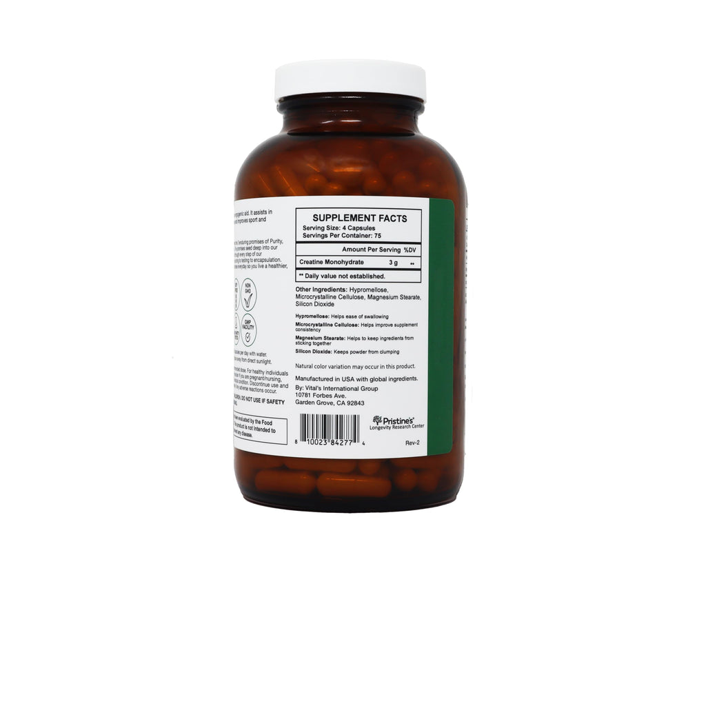 PRISTINE'S NSF Certified Creatine Monohydrate 3g Capsules, 75 Servings | Vegan, non-GMO and gluten-free. NSF Certified creatine capsules with 75 servings and no powder scoop, mixing, grit or flavor