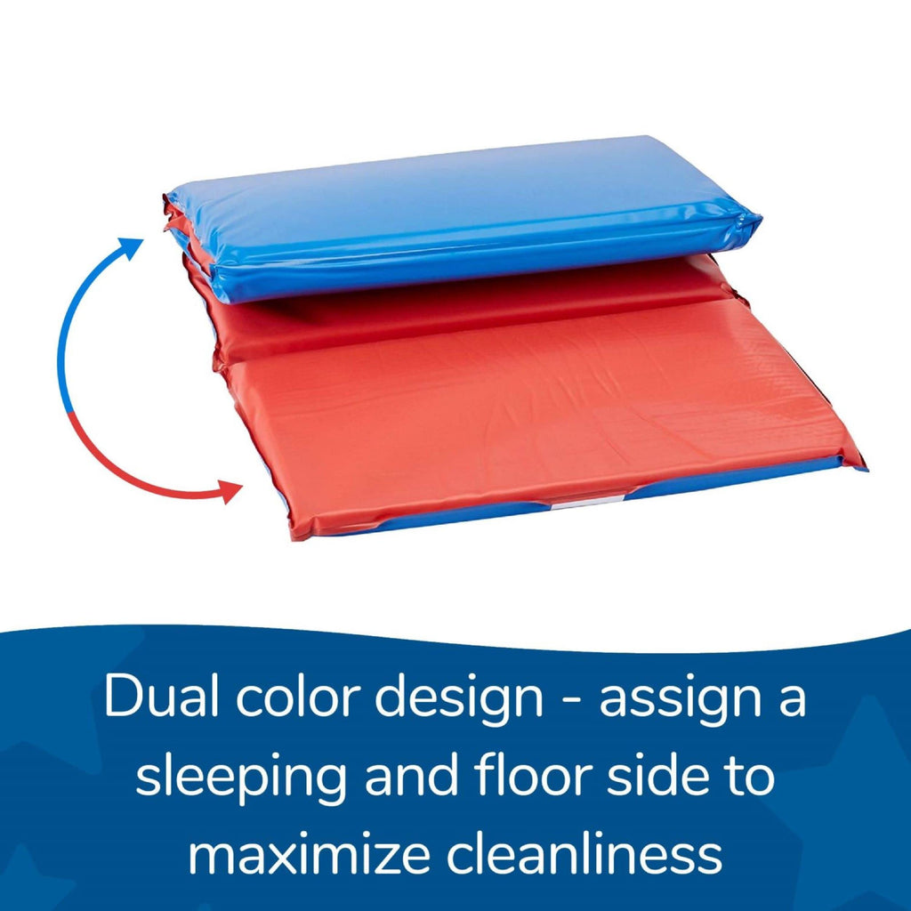 Children's Factory Angels 2 Inch Thick Toddler Nap Mat, Red and Blue, 4 Section Waterproof, for Preschools and Daycares