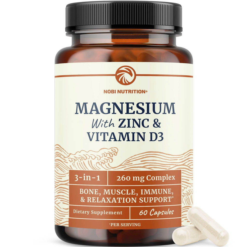 Magnesium Zinc & Vitamin D3, 260mg Complex, High Absorption, 60 Capsules