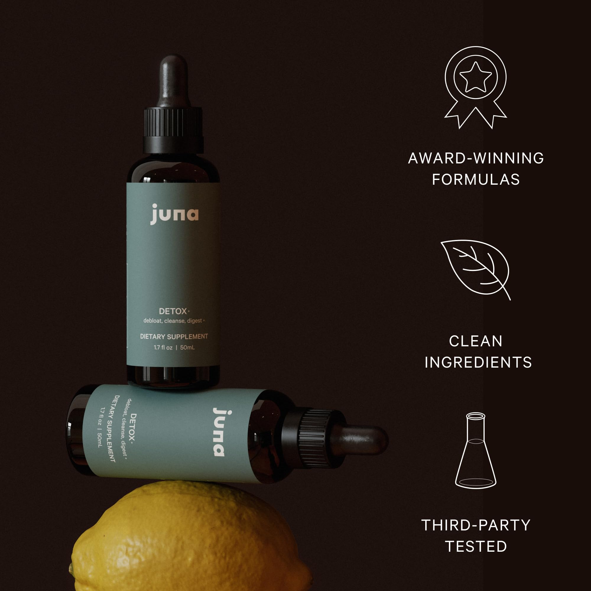 Juna 2-Pack Liquid Chlorophyll Detox Drops, Lemon Mint Flavor, 3X Strength | 2-Bottle Value Pack, Mulberry Leaf Derived, Non-GMO, 3rd Party Tested, Made in USA, Sugar-Free, Alcohol-Free, 60mg