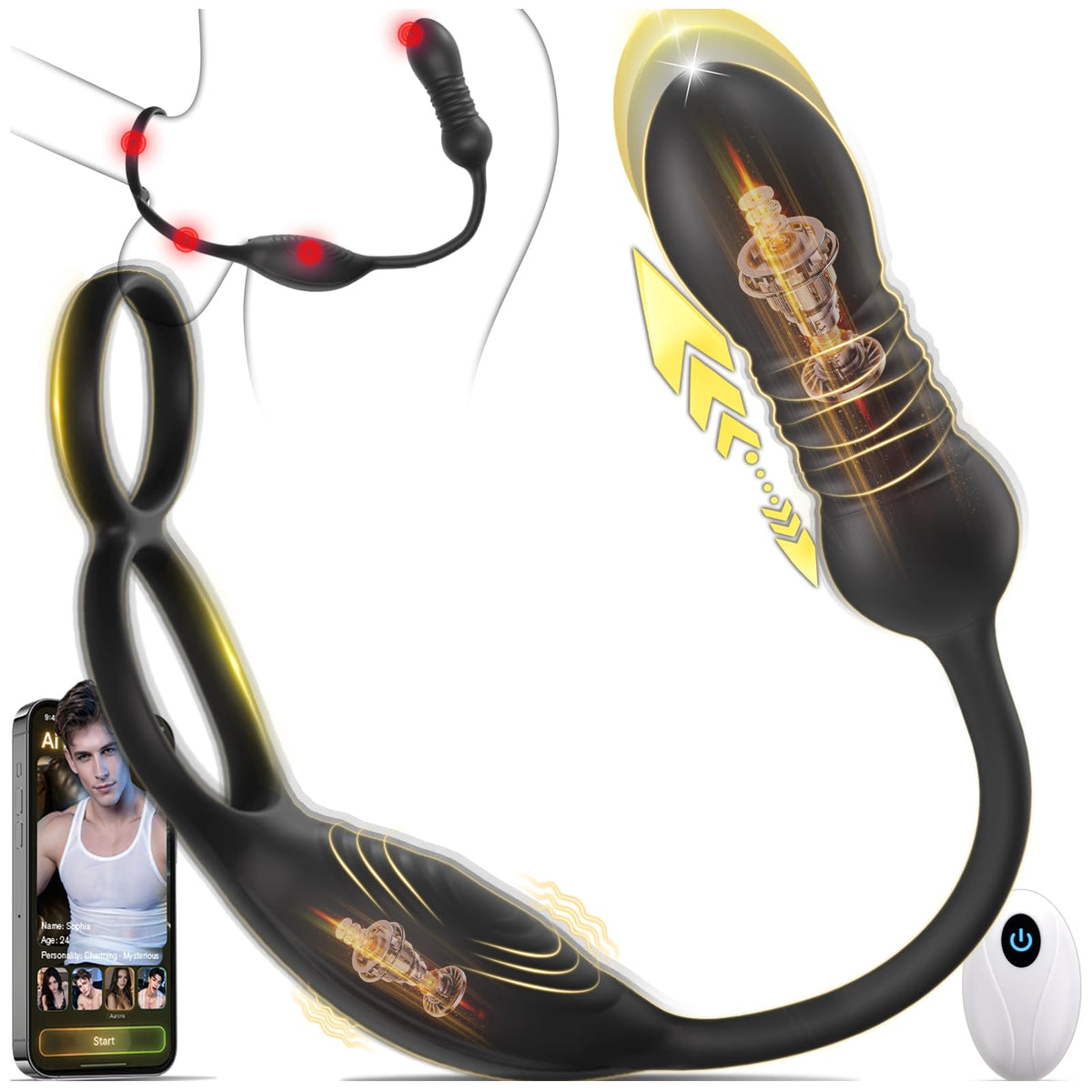 HNNPY Thrusting Prostate Massager Dildo, Male Anal Vibrator Sex Toys