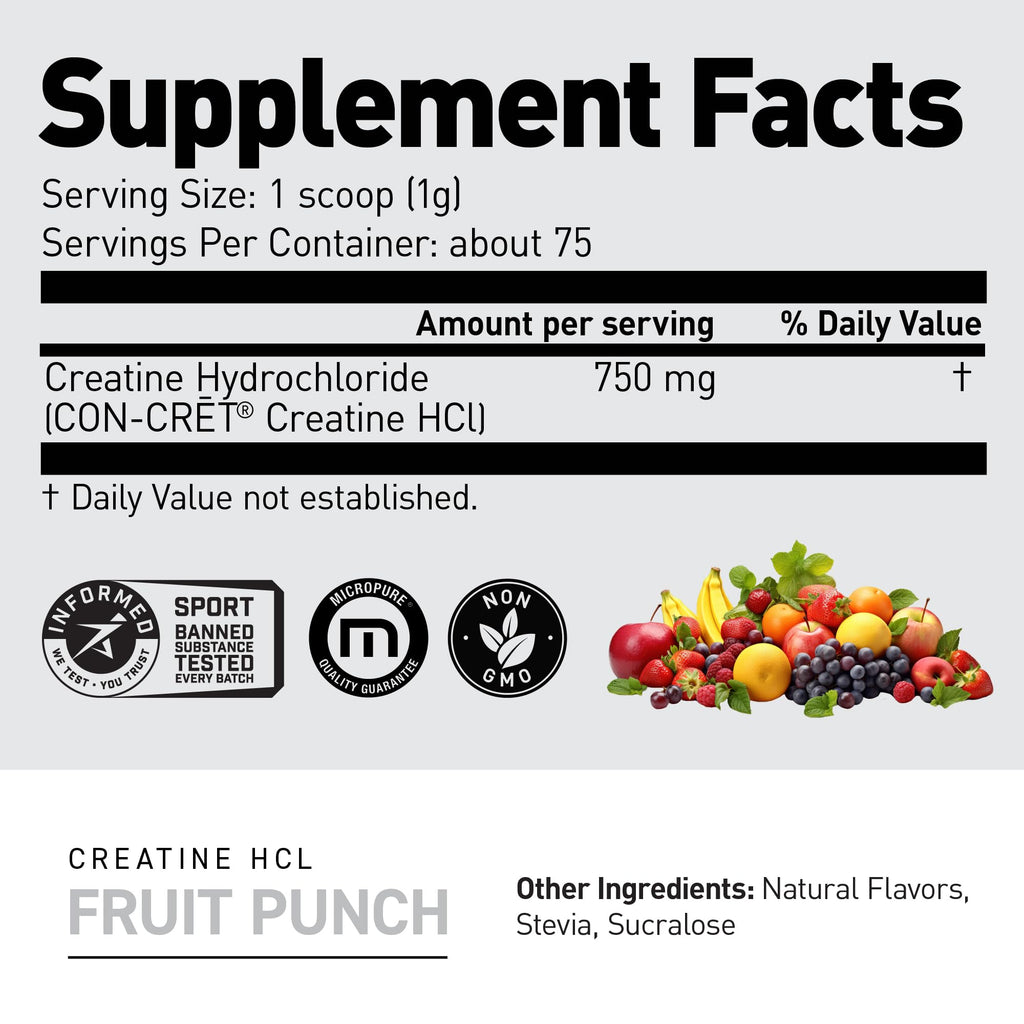 Kaged Creatine HCl Powder | 7X Concentrated vs Mono | Muscle Building & Recovery | High Absorption | No Bloating | Creatine for Men & Women | Vegan, Gluten Free | Fruit Punch | 75 Servings