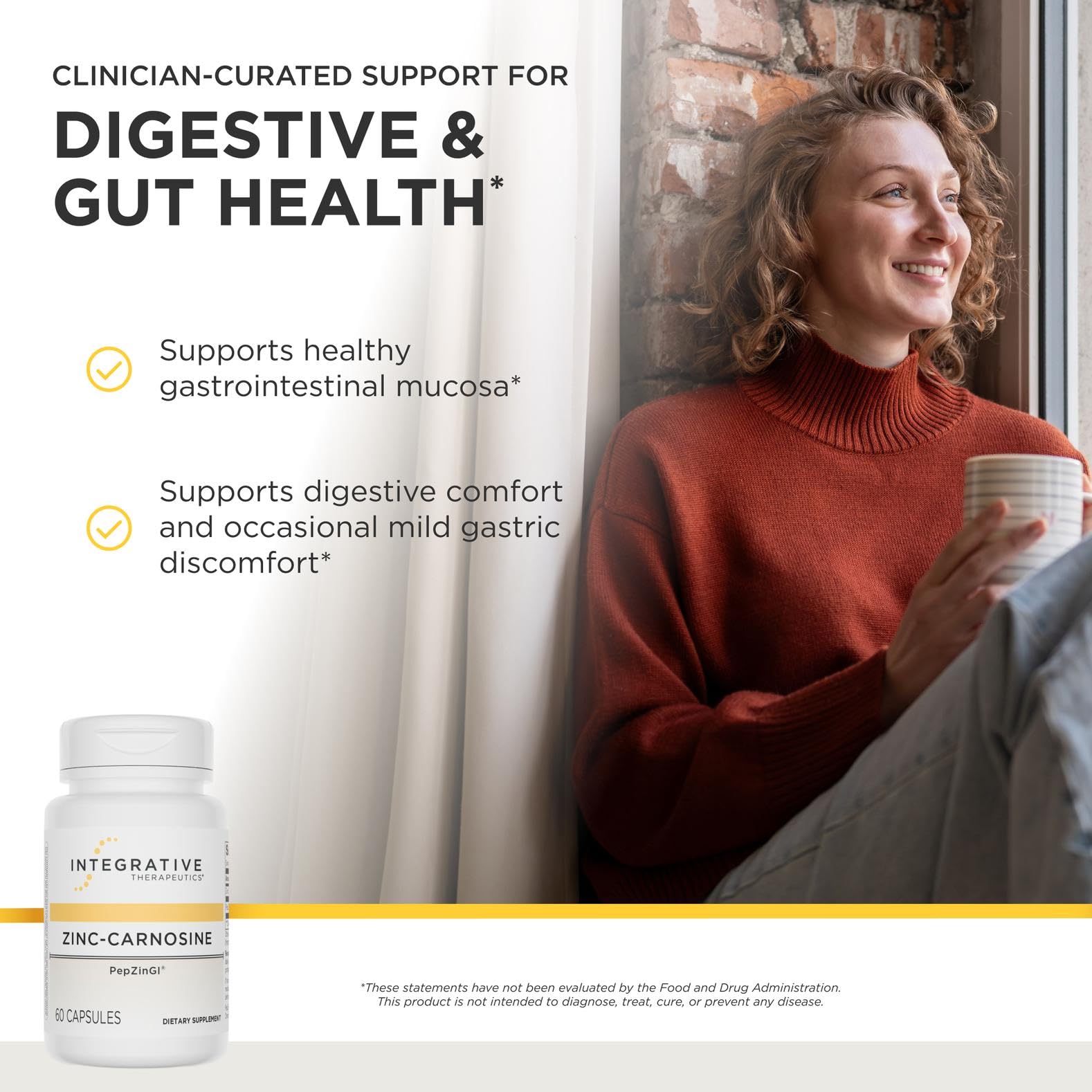 Integrative Therapeutics Zinc-Carnosine - Digestive & Gut Health Support* - GI Tract Support* - Supports Immune Health* - Easy-to-Swallow - Vegan, Gluten-Free & Dairy-Free - 60 Capsules (60 Servings)