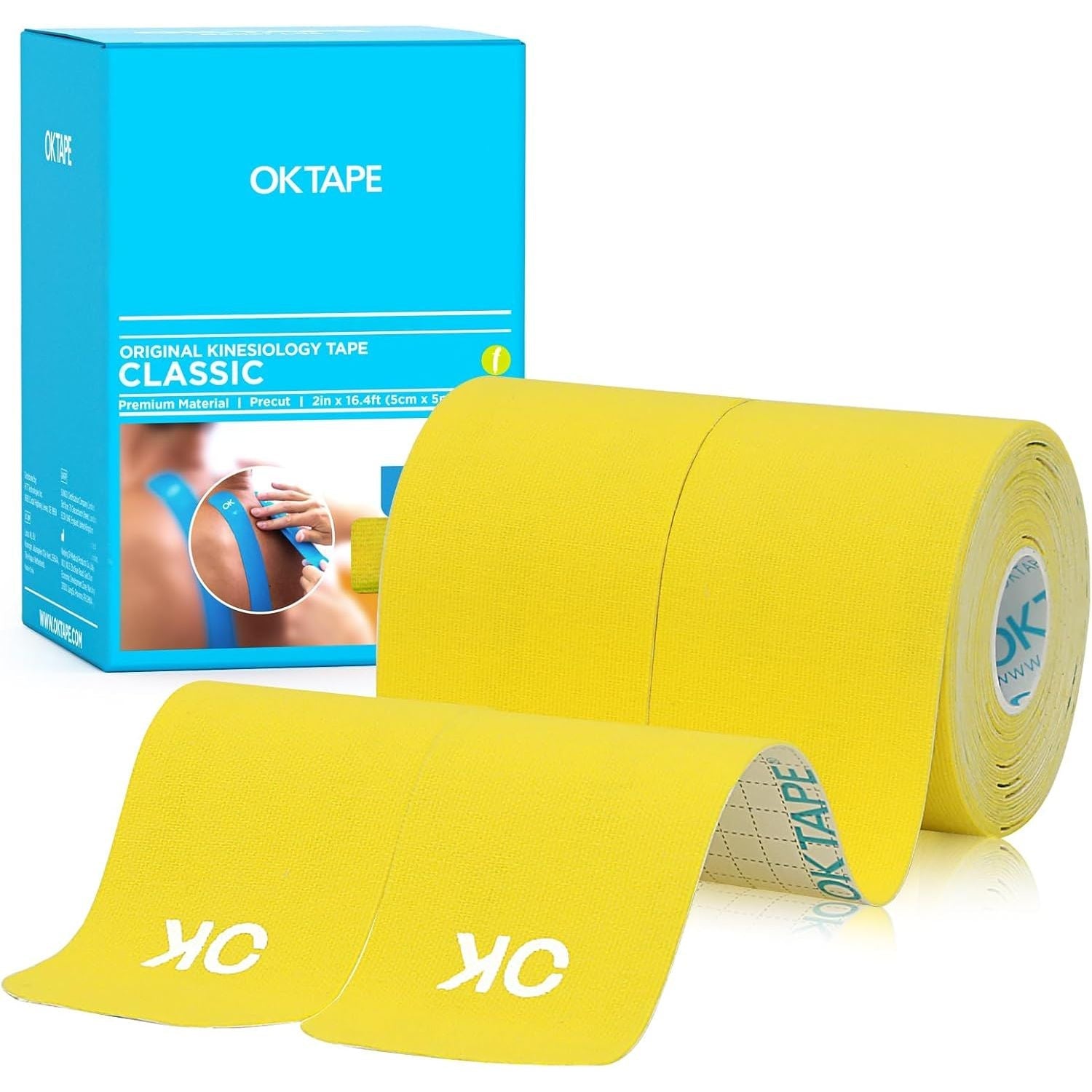 Buy now OK TAPE Kinesiology Tape 10 inches Precut, 20 Strips, Cotton Elastic Athletic Tape Latex Free, 2in x 16ft, Black 2 Rolls Yellow at indiglob india