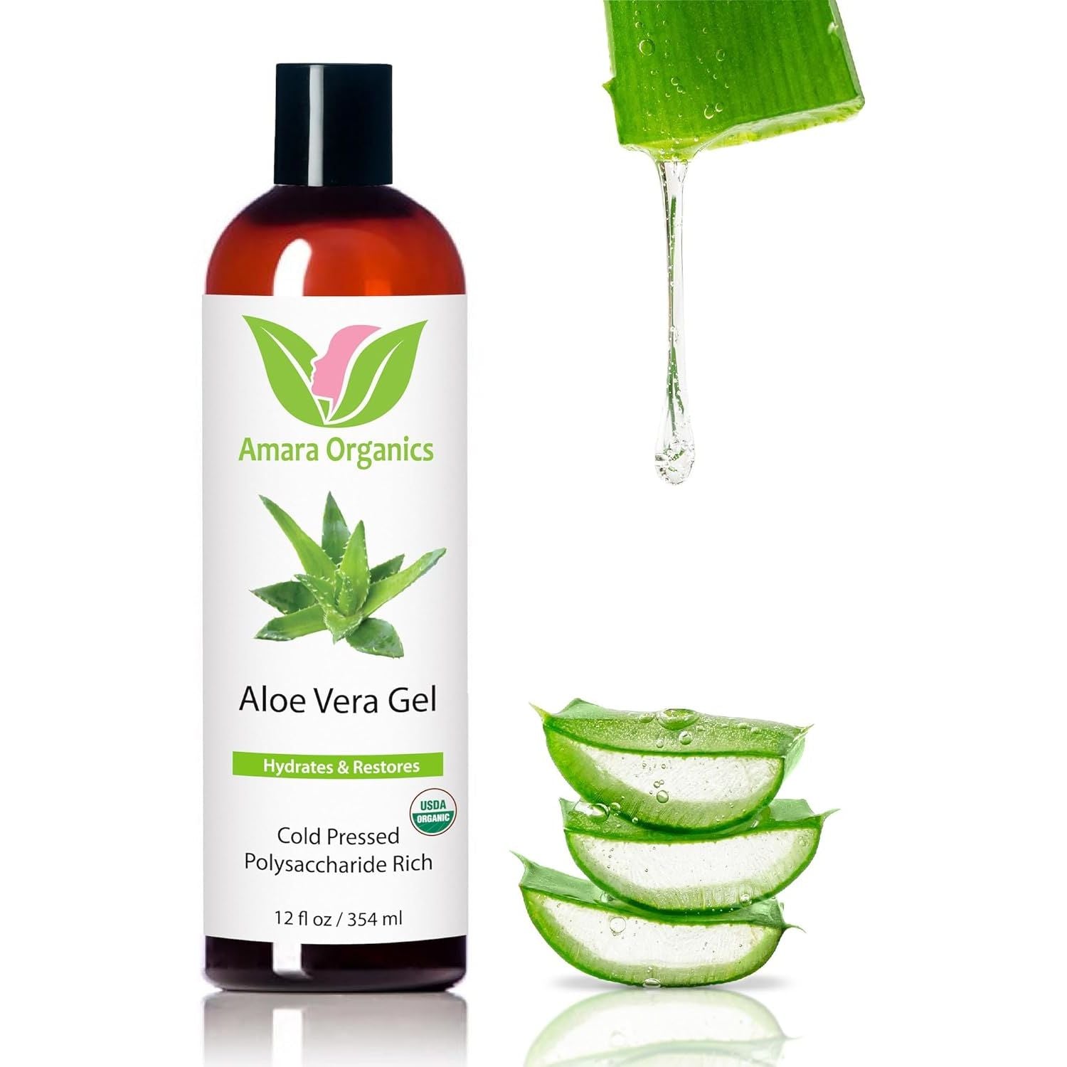 Buy now Organic Aloe Vera Gel for Skin, Face, Body, After Sun Care - USDA Certified Organic, 12 fl. oz. at indiglob india