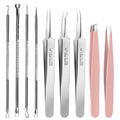 Teenitor 9 Pcs Professional Blackhead Tweezers and Pimple Popper Tool Kit, Stainless Steel Blackhead Remover Tools