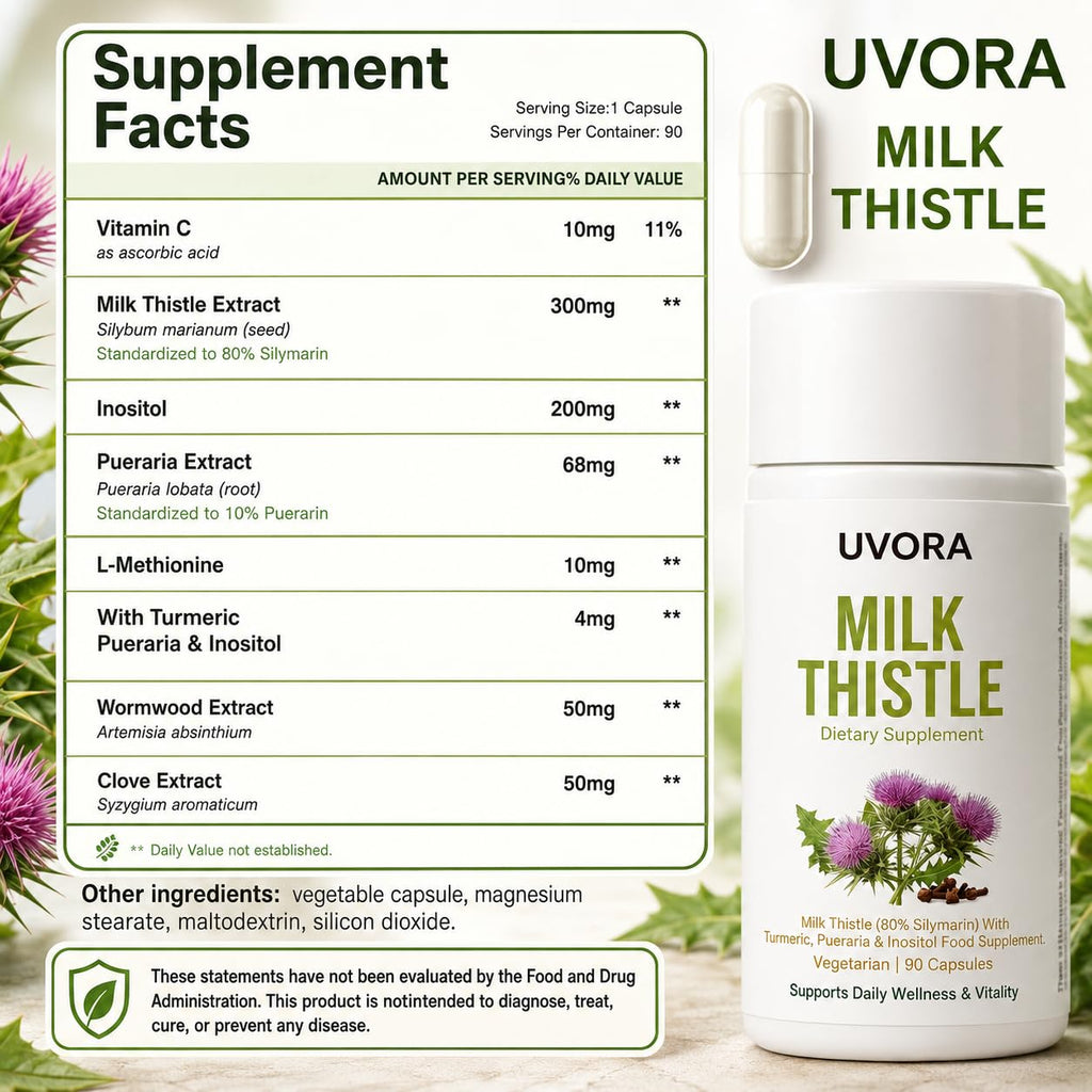 Uvora - Milk Thistle Liver Detox, Milk Thistle Supplement, 90 Caps