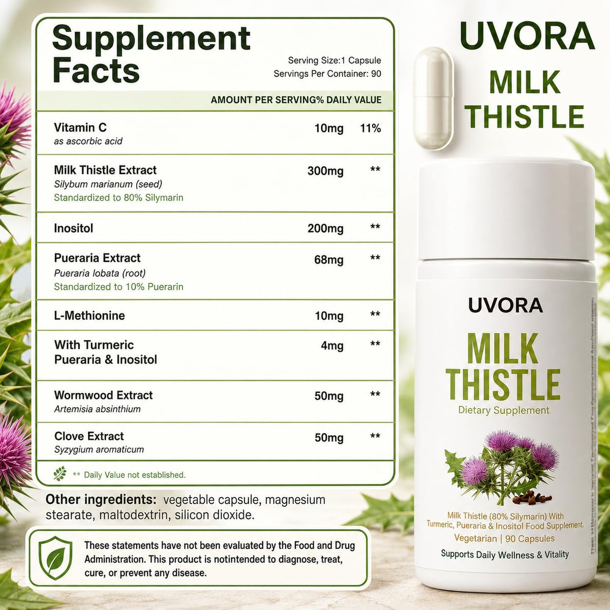 Uvora - Milk Thistle Liver Detox, Milk Thistle Supplement, 90 Caps