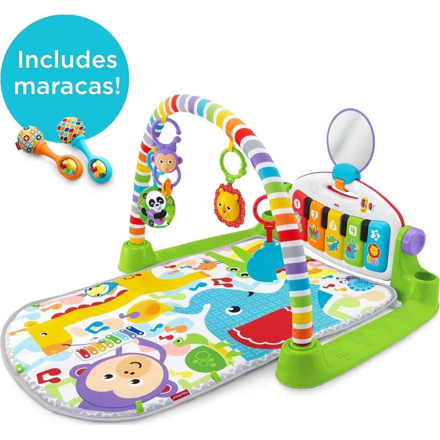 Buy now Fisher-Price Baby Playmat Deluxe Kick & Play Piano Gym for Learning & 2 Maracas Soft Rattles for Newborn to Toddler Play Ages 0+ Months at indiglob india