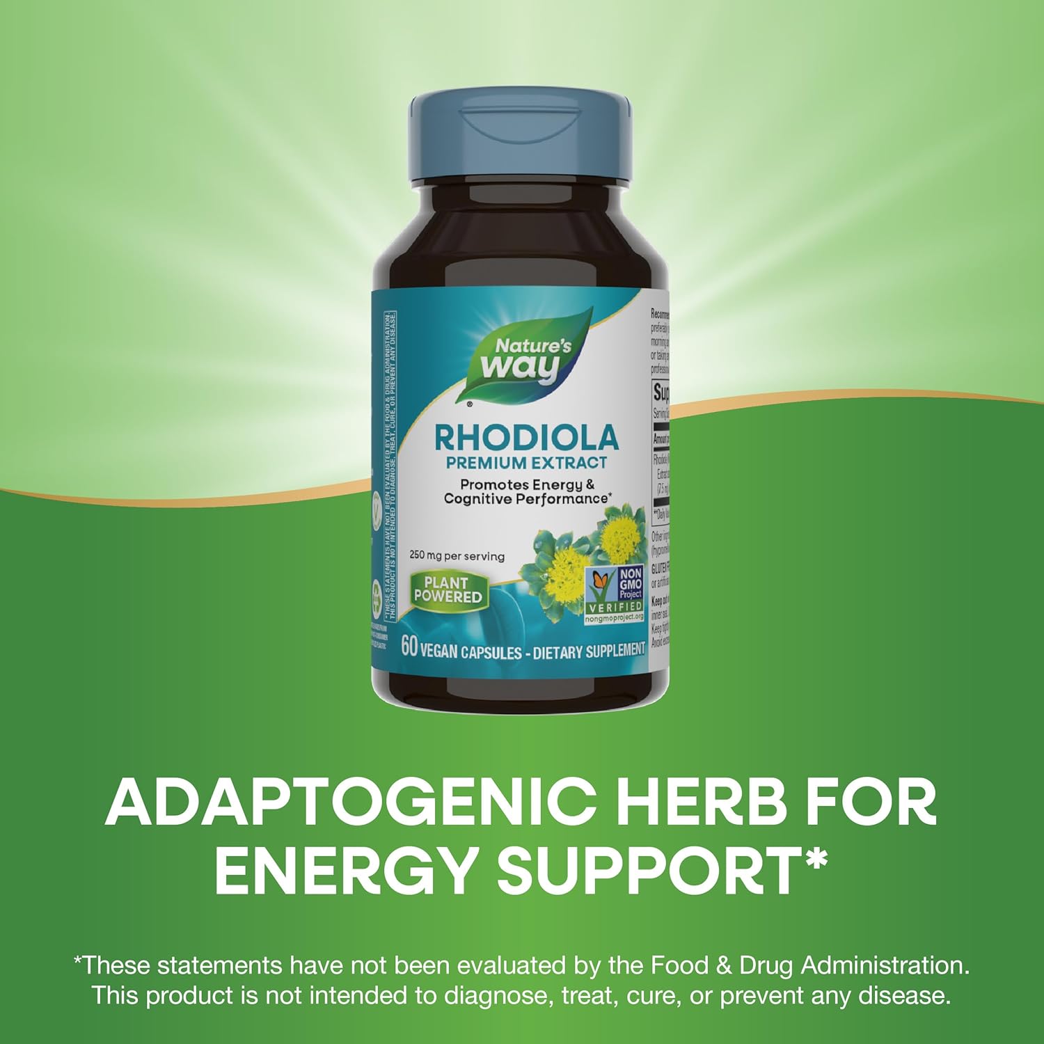 Buy now Nature's Way Rhodiola Premium Extract, 250 mg per serving, Supports Energy & Cognitive Performance*, Adaptogenic Herb*, Non-GMO Project Verified, Vegan, Gluten Free, 60 Capsules (Packaging May Vary) at indiglob india