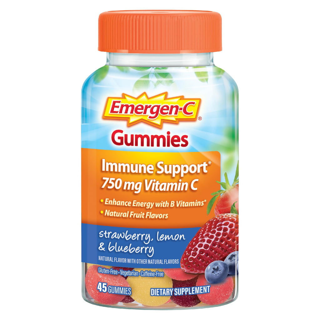 Emergen-C Vitamin C 750mg Immune Support Gummies, Mixed Fruit, 45 Gummies | B Vitamins for Energy, Gluten Free, Vegetarian, No Artificial Sweeteners, Chewable Gummies