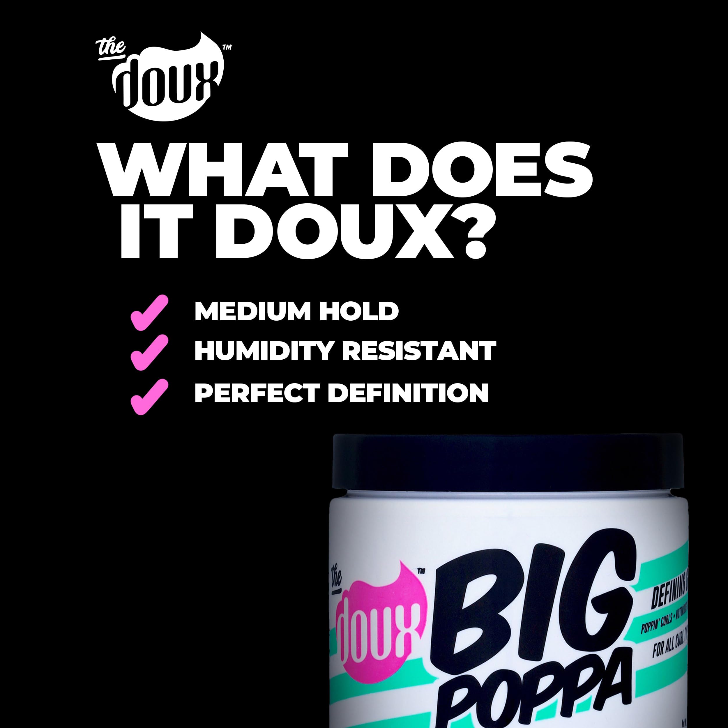 The Doux BIG POPPA Curl Defining Gel, Frizz Control Soft Hold Gel, 12 oz | Infused with Babassu Oil for Long-Lasting Shine & Non-Crunch Flex Hold, For Coils, Waves & Curls, Alcohol-Free