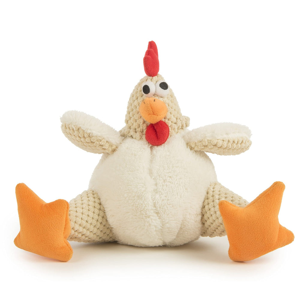 goDog Checkers Fat Rooster Squeaky Plush Dog Toy, Chew Guard Technology - White, Large