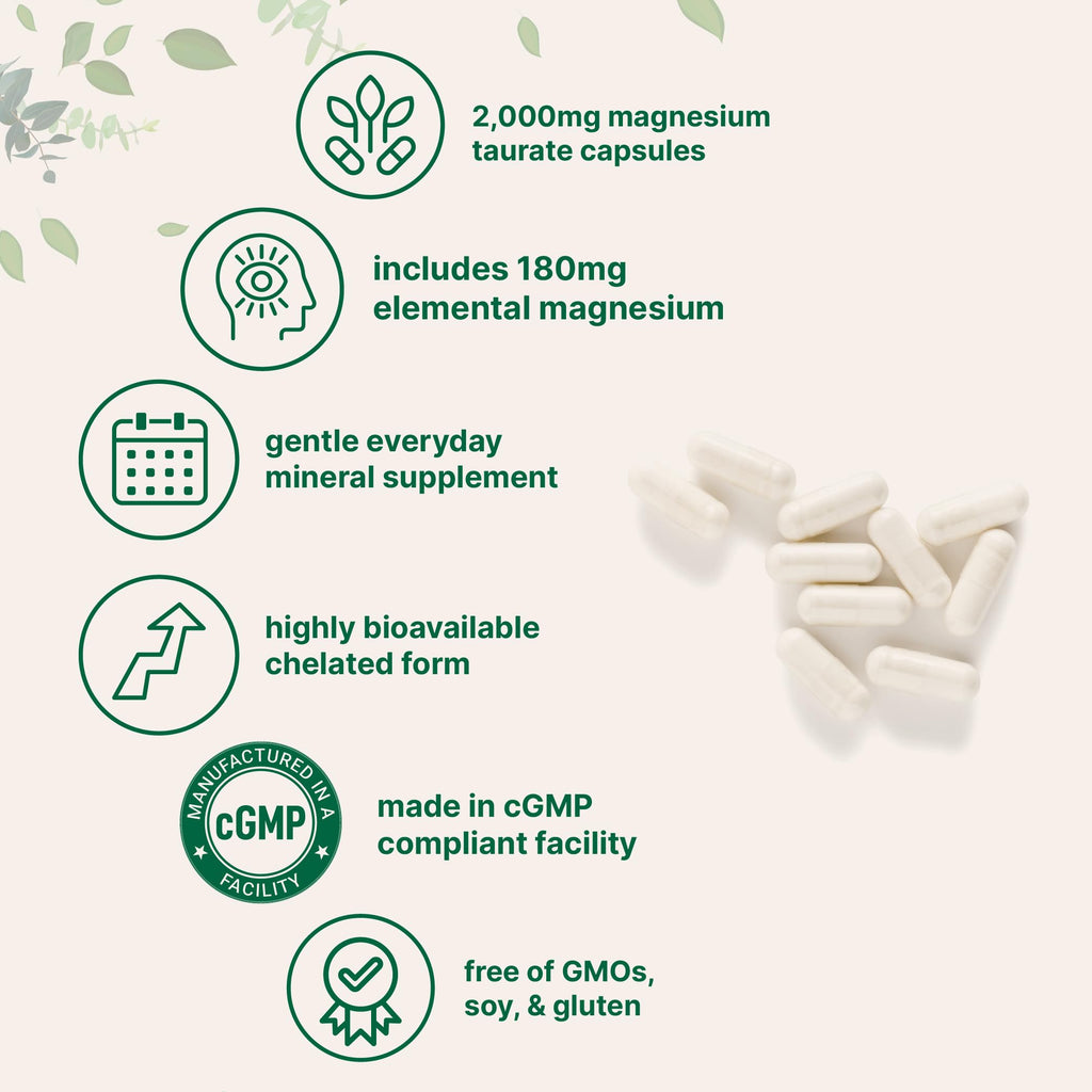 Magnesium Taurate 2,000mg, 240 Capsules | Highly Bioavailable Chelated Magnesium Supplement | Mineral Supplements for Men & Women | Non-GMO, Gluten Free
