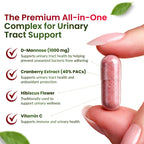D Mannose 1000mg Capsules - D-Mannose with Cranberry, Hibiscus & VIT C, Urinary Tract Health for Women and Men, Organic DMannose Pills for UTI, Urinary Health & Bladder Support 60 Capsules