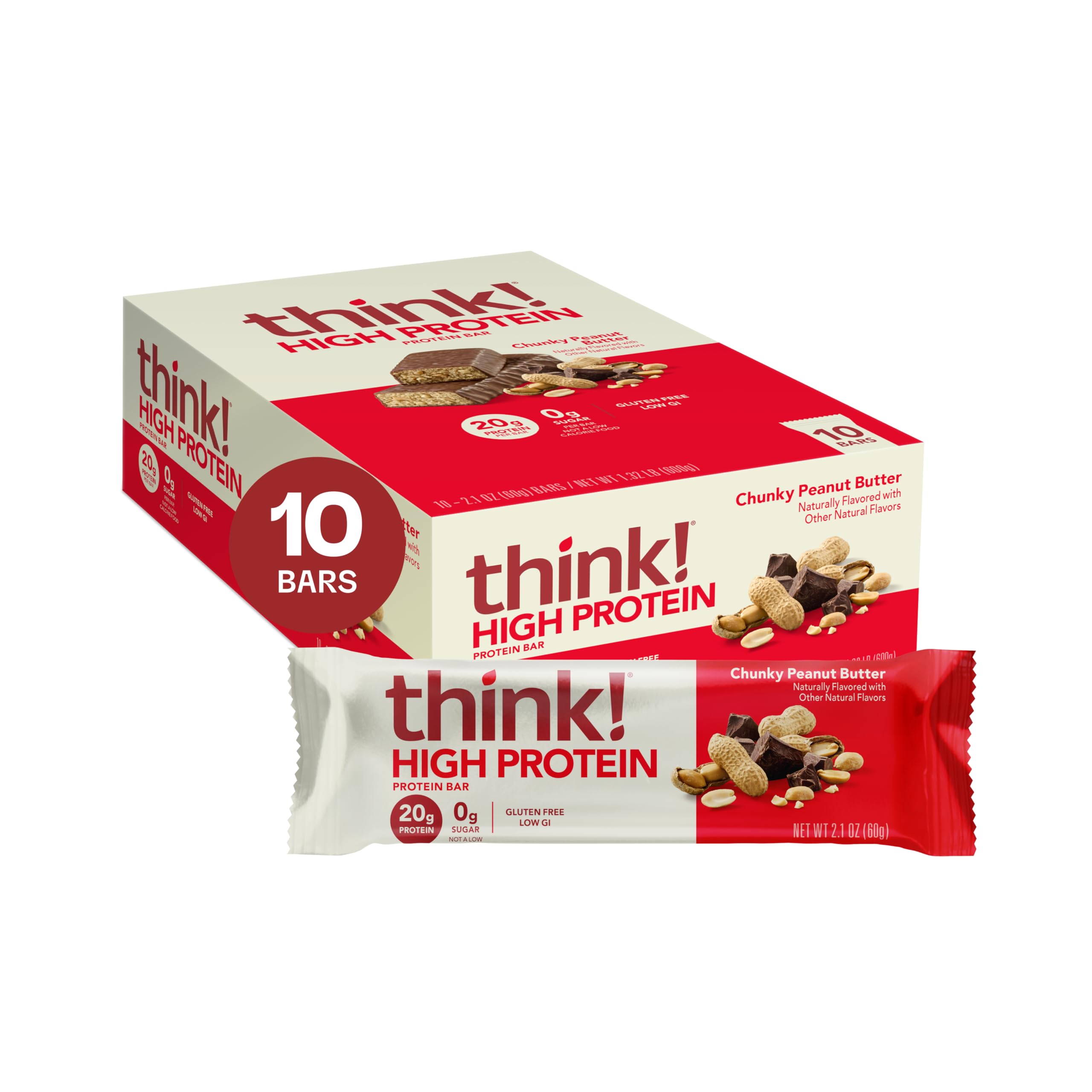 Buy now think! Protein Bars, High Protein Snacks, Gluten Free, Kosher Friendly, Creamy Peanut Butter, Nutrition Bars, 2.1 Oz per Bar, 12 Count (Packaging May Vary) Chunky Peanut Butter 10 Count (Pack of 1) at indiglob india