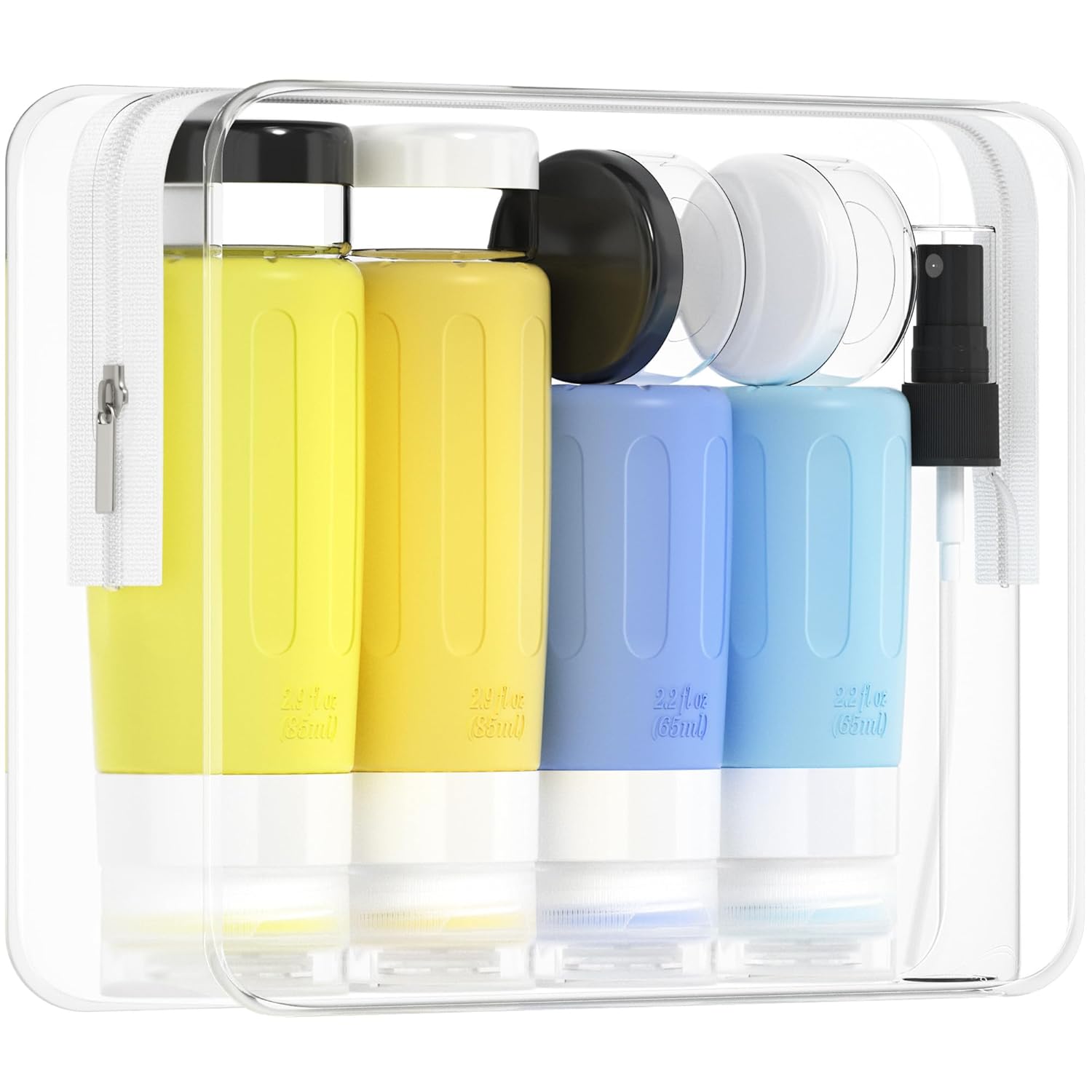 Buy now Morfone 16 Pack Silicone Travel Bottles Set for Toiletries TSA Approved Travel Containers Leakproof Squeezable Refillable Accessories 2oz 3oz Travel Essentials for Shampoo Lotion Liquids (BPA Free) Yellow and blue at indiglob india