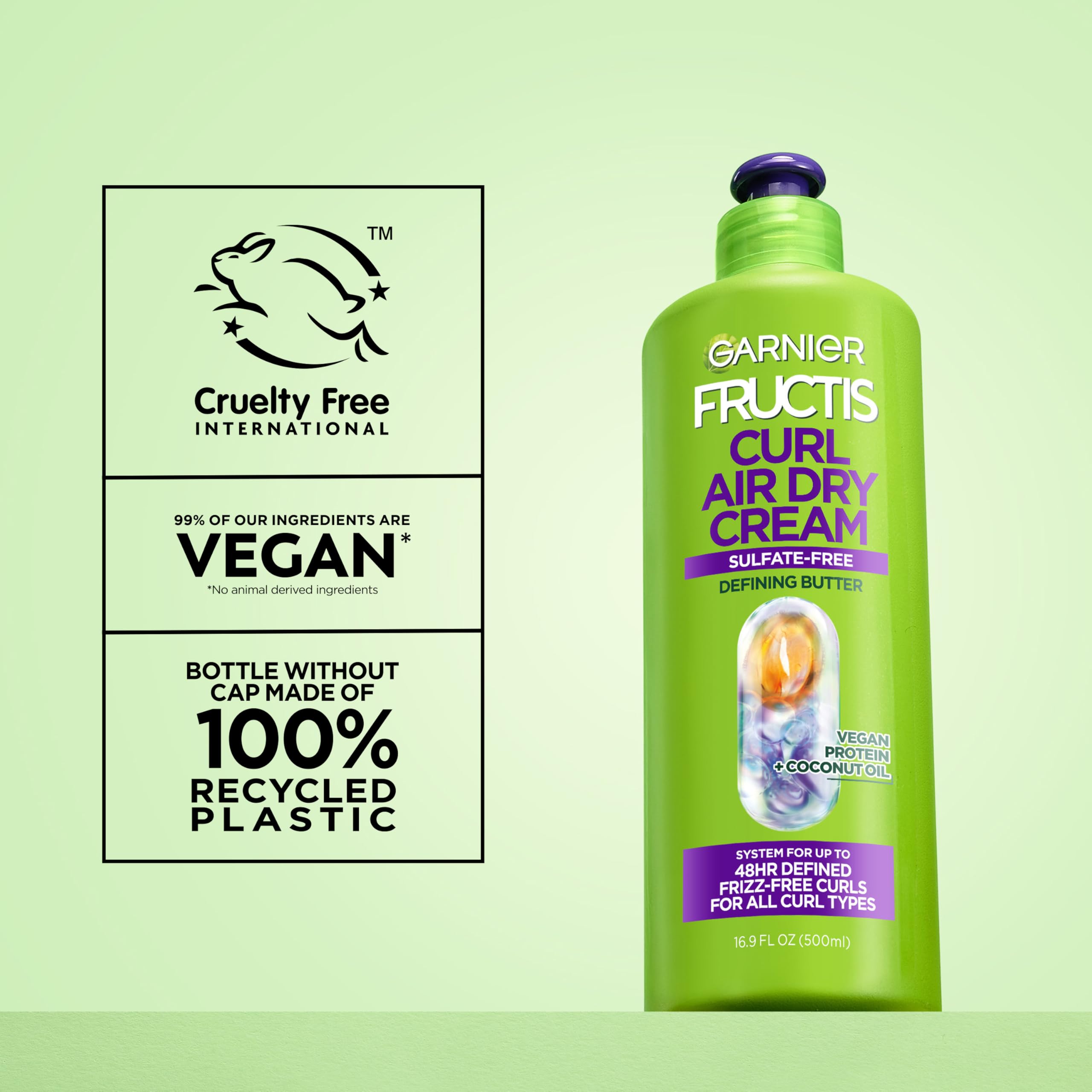 Garnier Fructis Curl Nourish Air Dry Cream XL Leave In Conditioner, Sulfate-Free Curl Defining Cream For Moisture and Frizz Control Waves, Curls, and Coils, Value Size, 16.9 Fl Oz