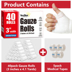 YesBes 40 Pack Gauze Rolls, 3 in x 4.1 Yards, Premium Gauze Wrap Roll for Wounds, Bandage Wrap Rolled Gauzes, Mummy Wraps, Individually Wrapped