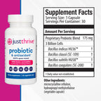 Just Thrive Probiotic & Antioxidant 100% Spore-Based Digestive Support | 30 capsules, 100% spore-based probiotic and antioxidant formula, Gluten free, Supports digestive and immune health