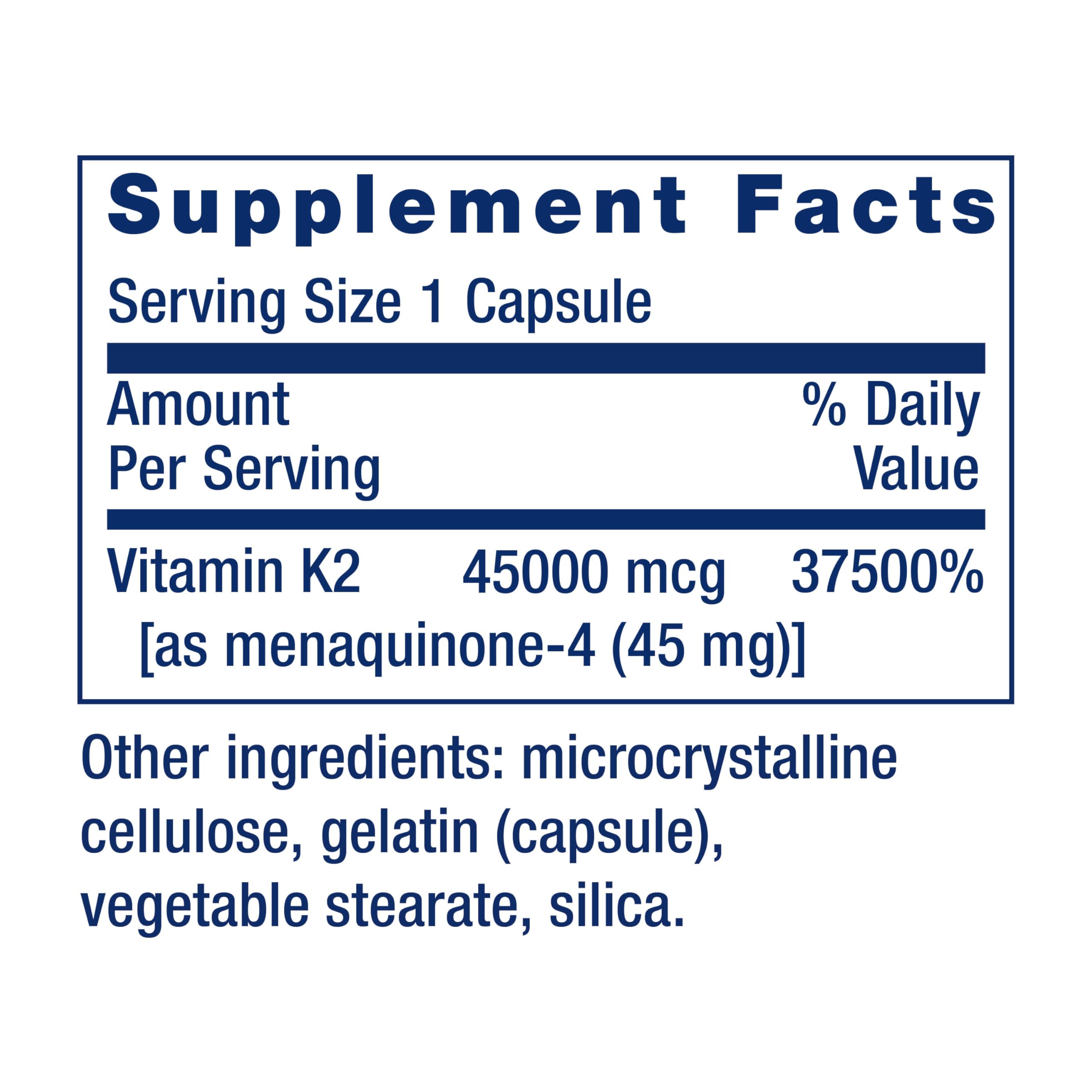 Life Extension Mega Vitamin K2, 45 mg, 30 Capsules | High Potency for Strong Bones, Clinically Studied Dosage, Promotes Healthy Bone Density, Gluten-Free & Non-GMO