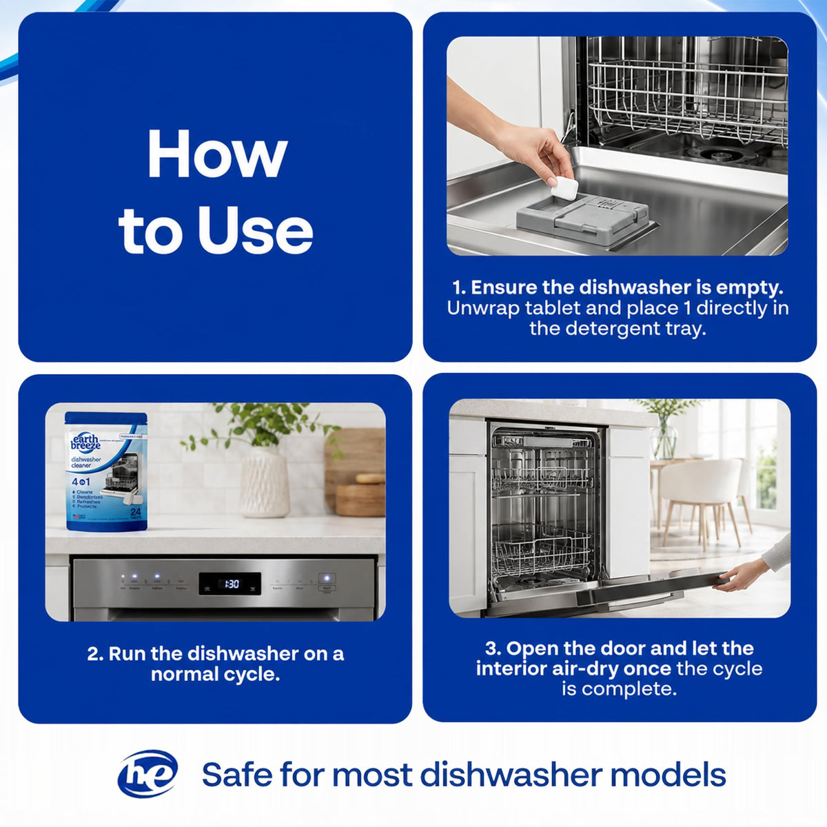 Earth Breeze Dishwasher Cleaner Tablets 4-in-1 Fragrance Free