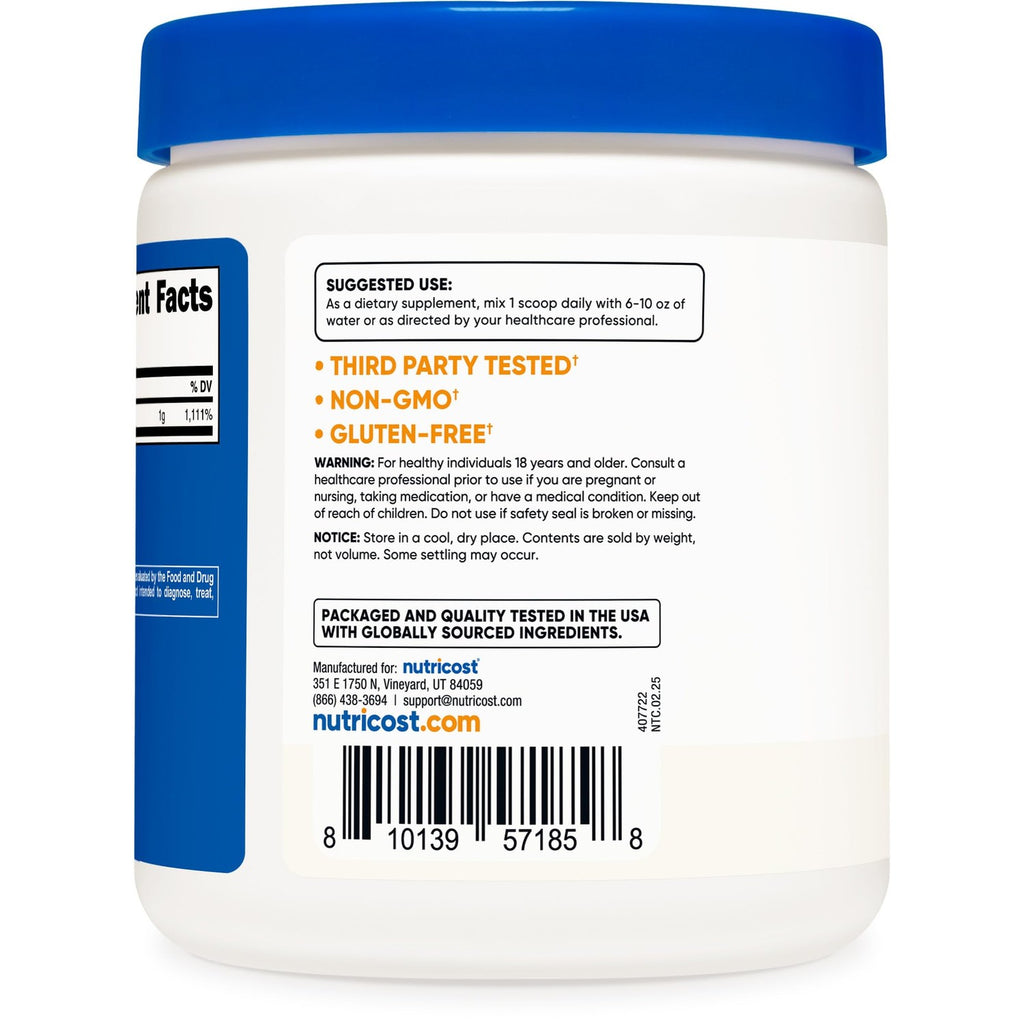 Nutricost Pure Ascorbic Acid Powder (1LB) Unflavored, Vitamin C Powder | 1g Per Serving, 454 Servings