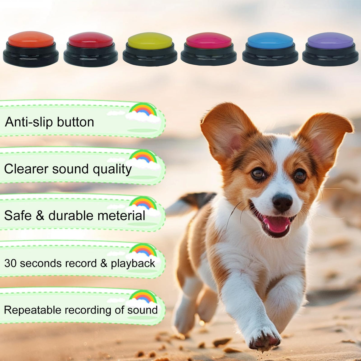 Gelabur Set of 6 Dog Buttons for Communication, Voice Recordable Buttons for Classroom, Dog Training Talking Buttons Starter Set, Pet Easy Speaking Buttons Tools