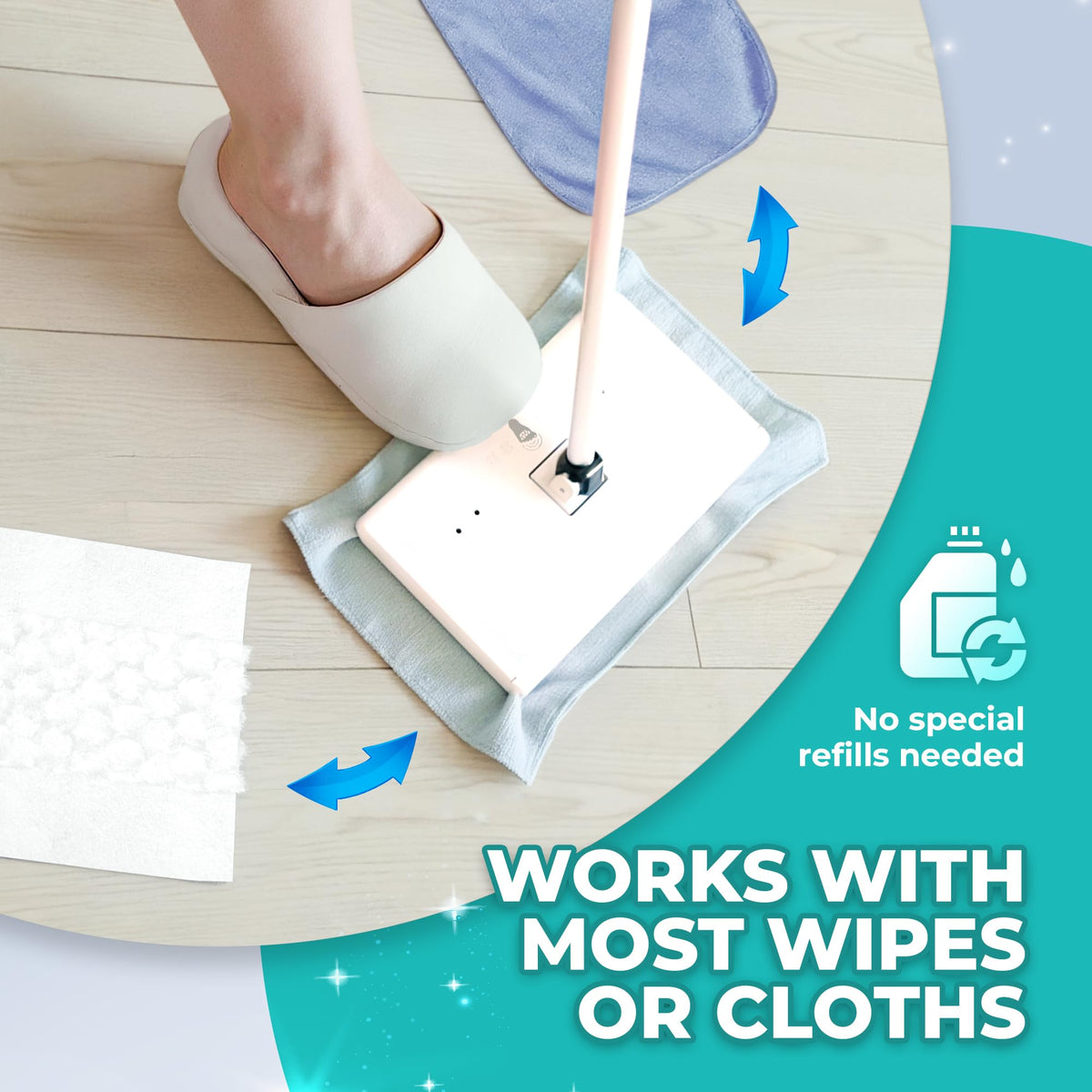 EASY TAP MOP Hands-Free Flat Floor Sweeper Mop - Compatible with Most Pads