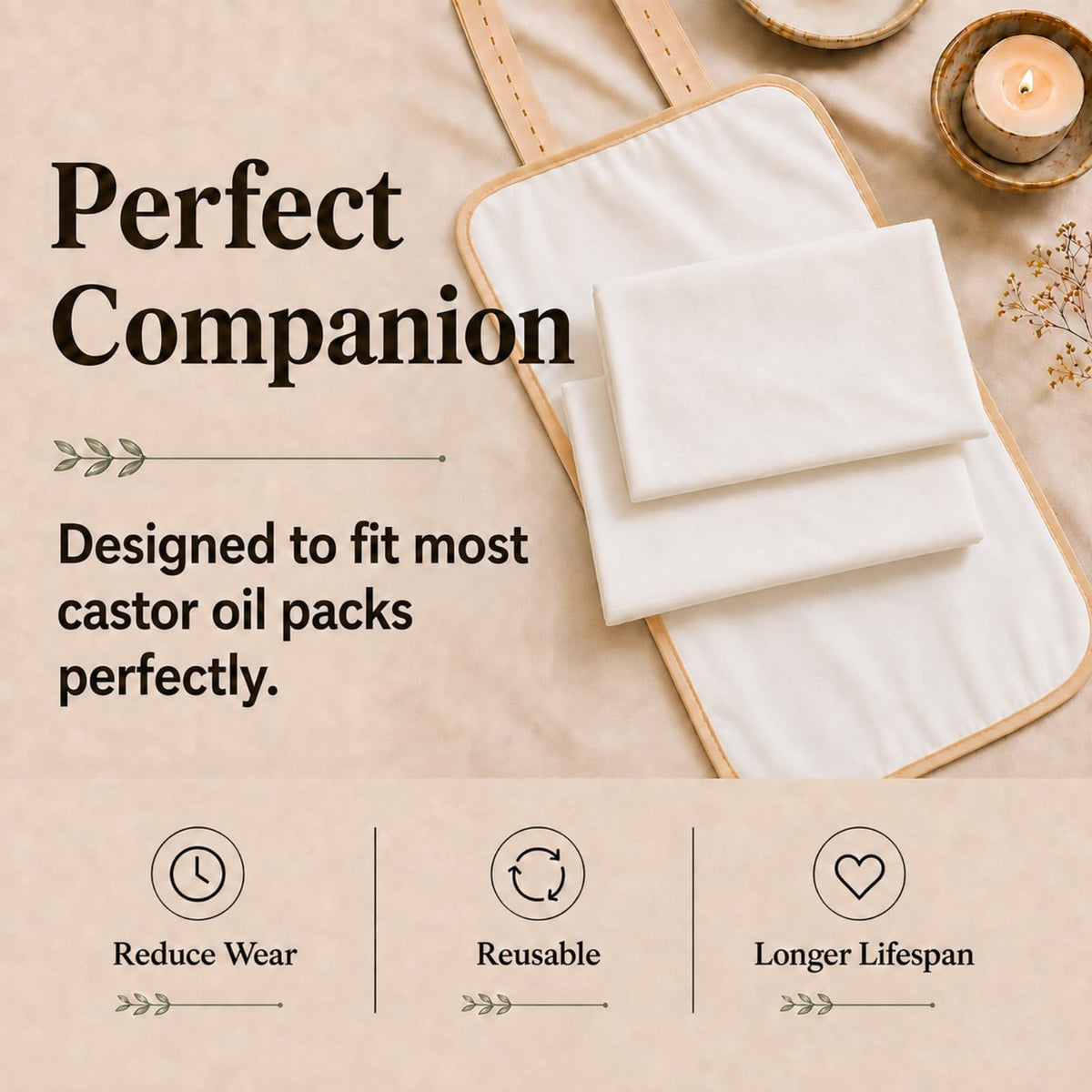 2 Pcs Organic Cotton Flannel for Castor Oil Pack Wrap, Reusable Castor Oil Compress for Stomach, Abdomen, Joints & Other Areas