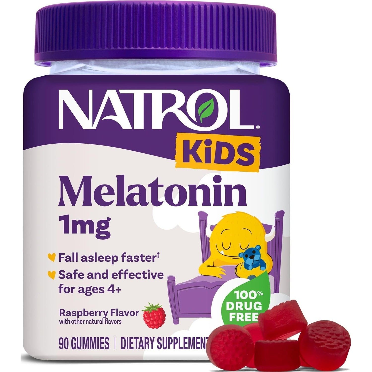 Natrol Kids Melatonin 1mg, for Restful Sleep, 90 Raspberry-Flavored Gummies